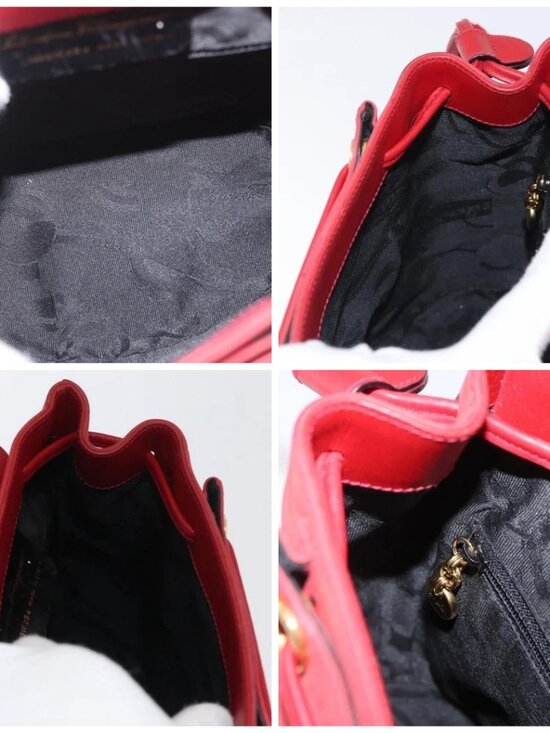 Salvatore Ferragamo Vala Backpack Suede Red Gold Auth BA11218 main image 6